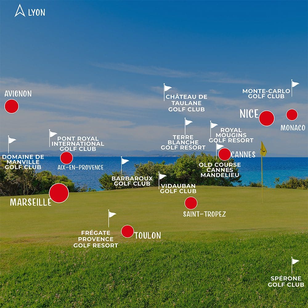 Map Best Golf Courses to play near St Tropez, Cannes, Nice and Monaco in the South of France