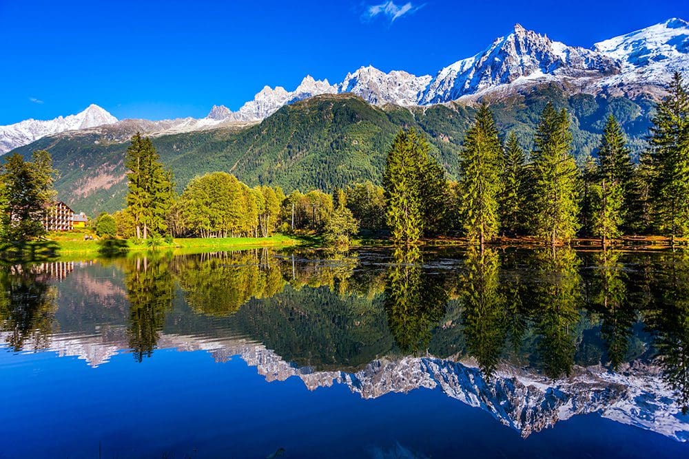 Chamonix Golf Course with view of the snowcapped French Alps