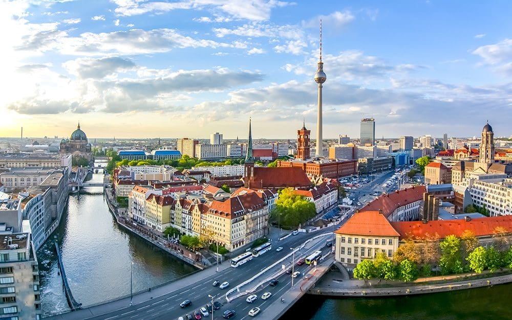 Berlin iconic Television Tower and cityscape