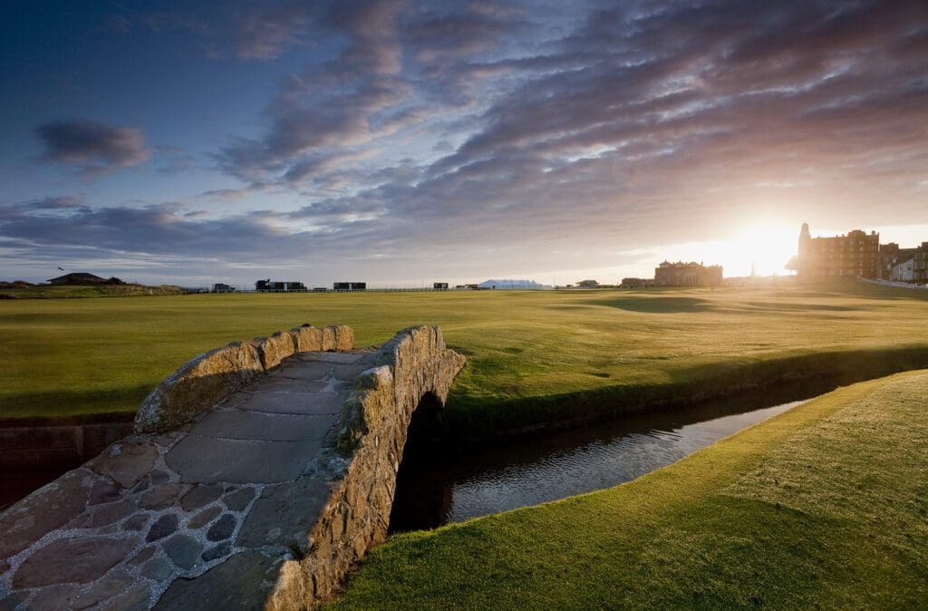 The Swilcan Bridge on the 18th Fairway of the Old Course, St. Andrews, Fife.