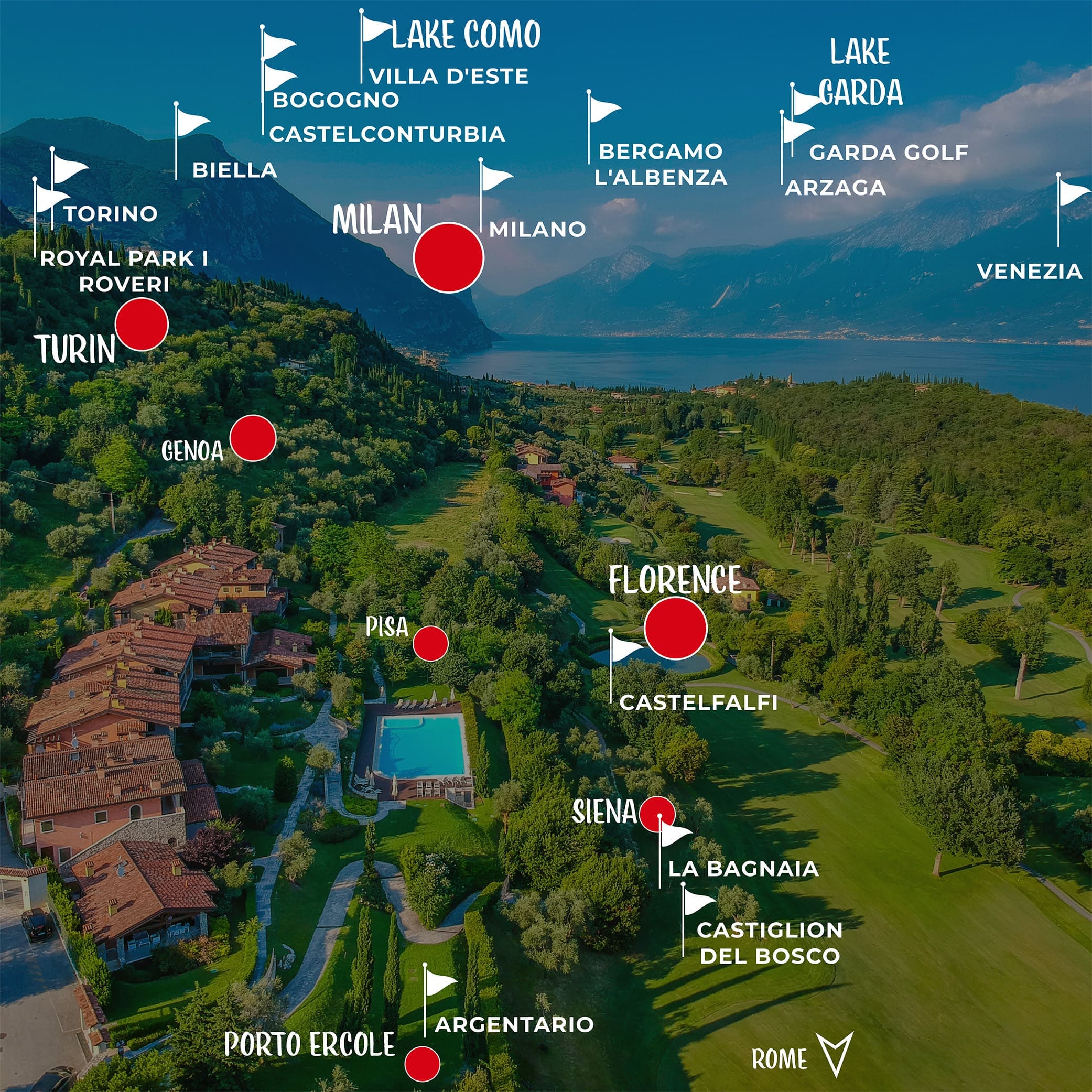 Map Best Golf Courses in Tuscany and Northern Italy