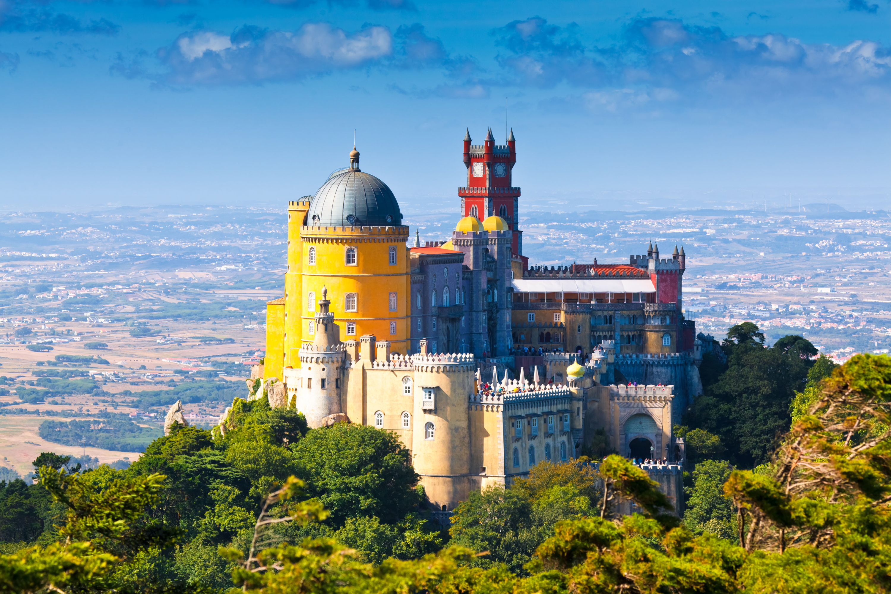 The colorful Peña Palace in Sintra near Lisbon Portugal