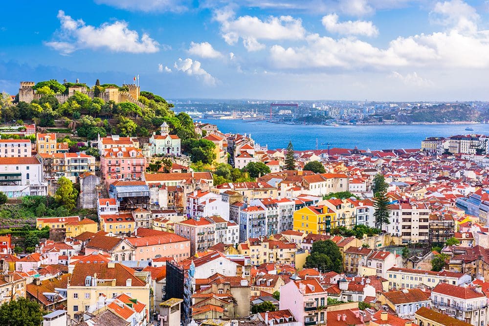 Lisbon Cityscape with Castle and Tagus River in Portugal