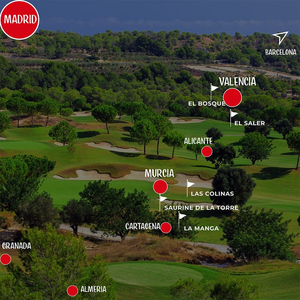 Map Best Golf Courses near Valencia and Murcia in Costa Blanca Spain Europe