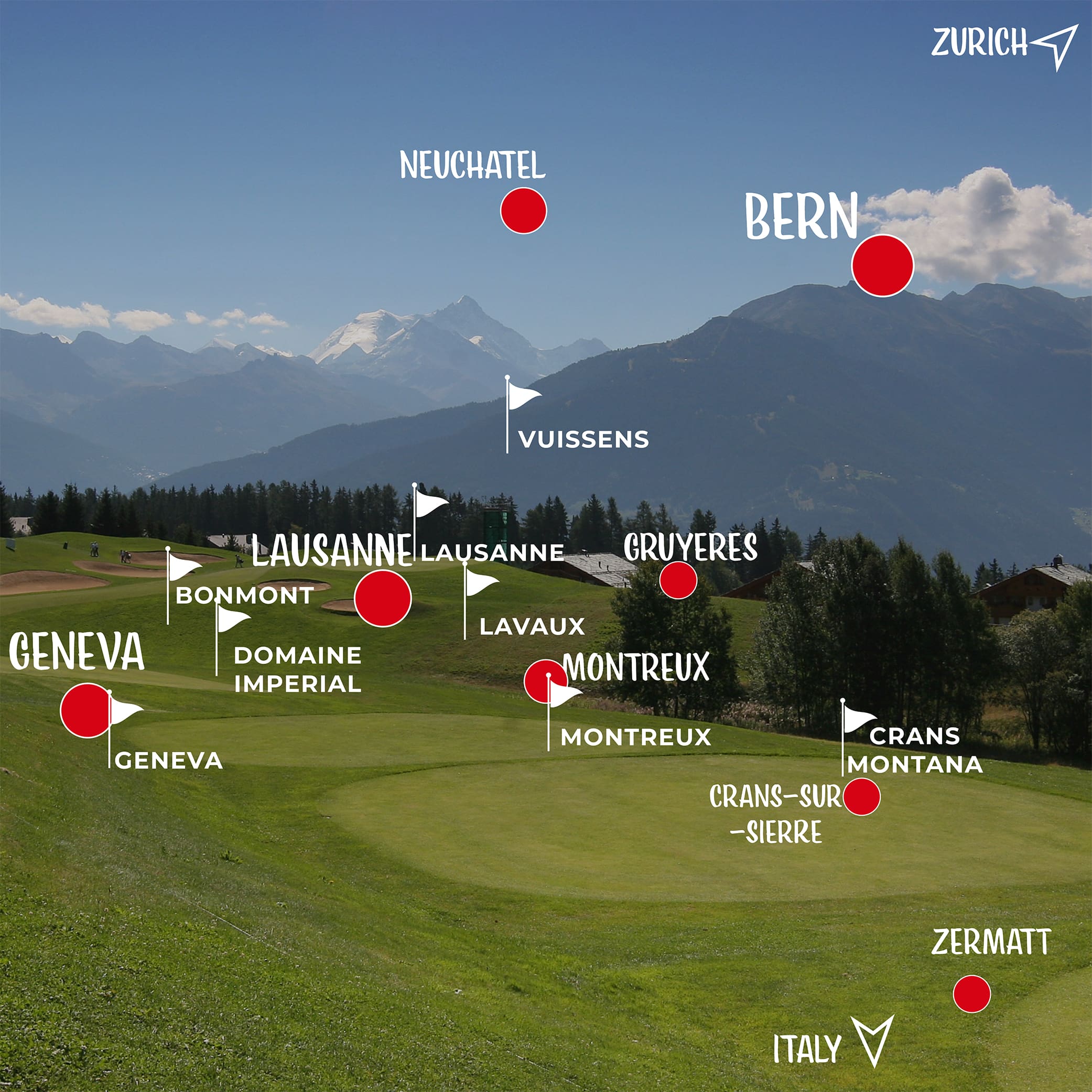 Map Best Golf Courses Western Switzerland Swiss Alps