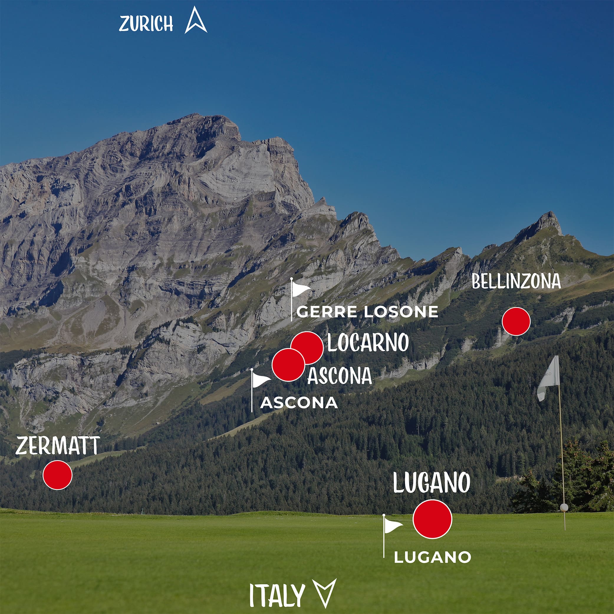 Map Best Golf Courses Italian Alps in Switzerland