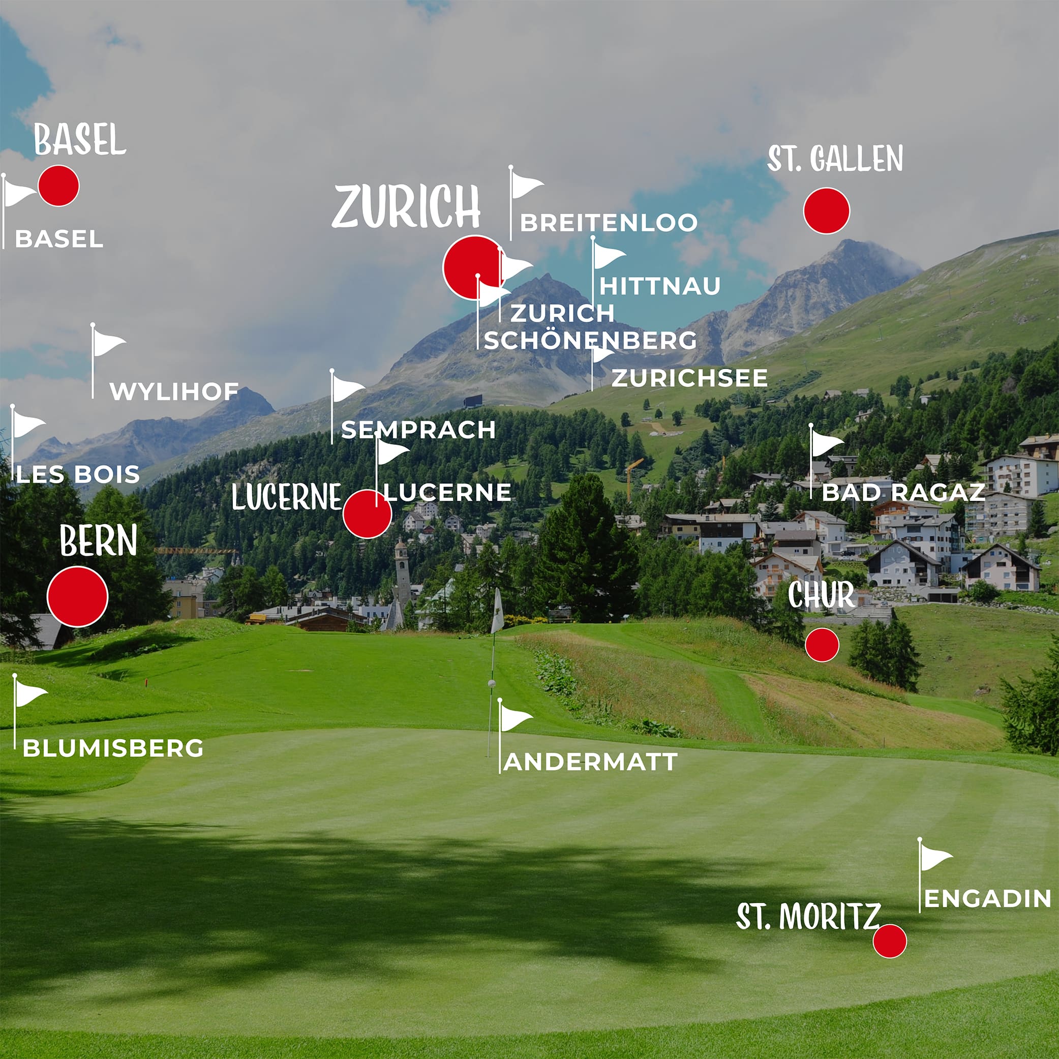 Map Best Golf Courses Northern Central Switzerland Europe