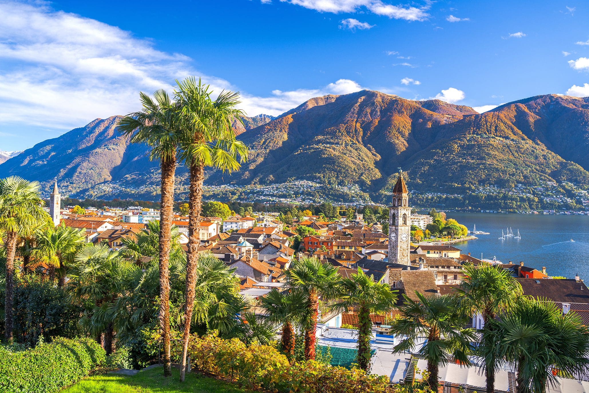 Lake Ascona and mountains Switzerland Europe