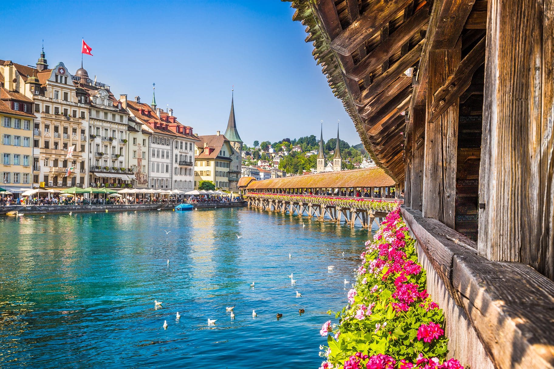 Lucerne and the Chapel Bridge Swiss Alps Switzerland Europe