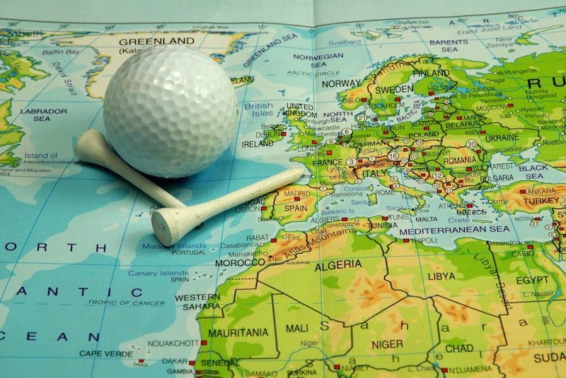 Europe Map with Golf Ball and 2 tee-markers