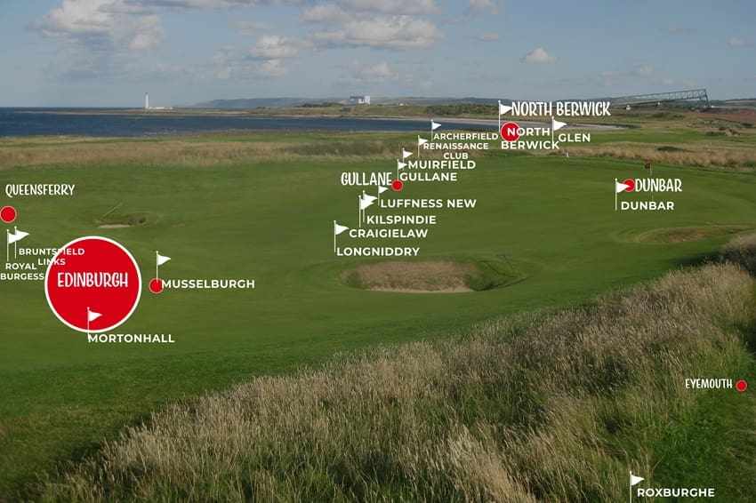 Best Golf Courses Map in East Lothian and South Eastern Scotland