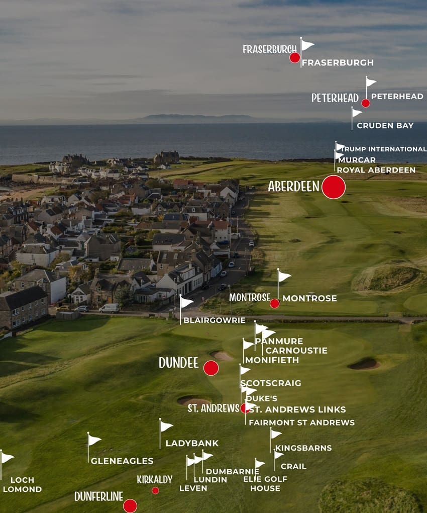 Eastern Scotland Best Golf Courses Map Scotland