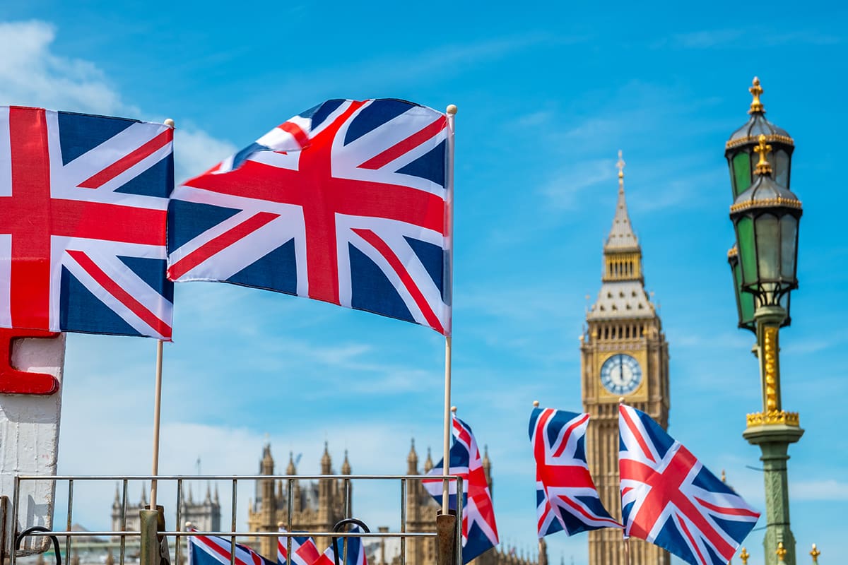 United Kingdom Flags with Big Ben and Houses of Parliament UK England