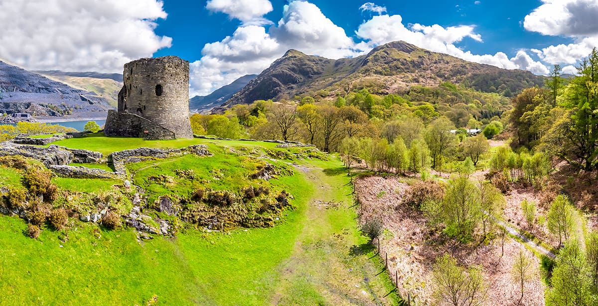 Snowdonia National Park Wales Countryside Landscape with Old Tower